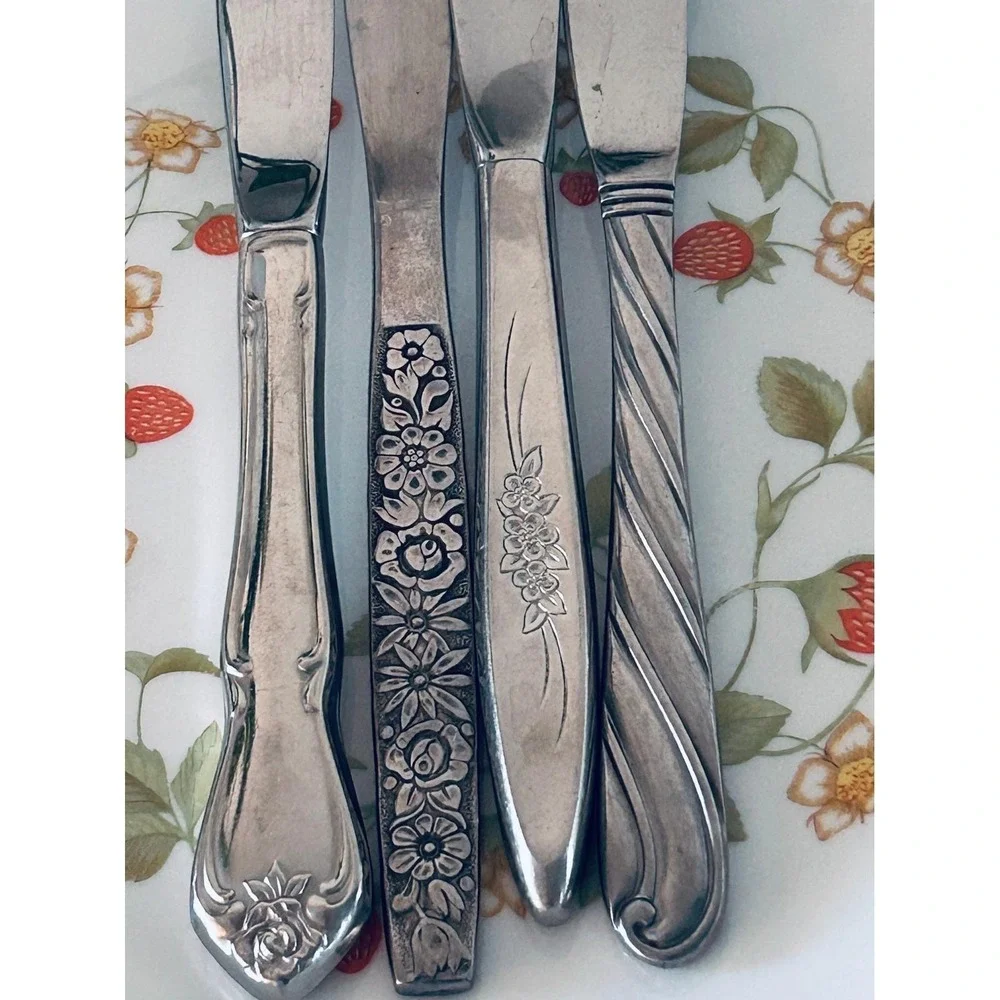Vintage Mismatched Stainless Flatware Set Service for 4 20pc Floral Boho MCM